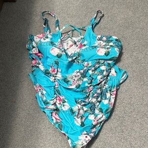 Cupshe Blue Floral One Piece Swimsuit